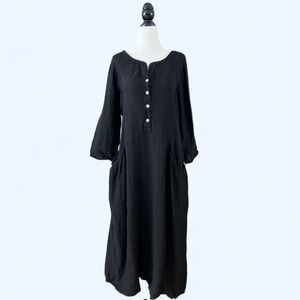 Terzo Millenino Womens Black Linen Button Down Euro Summer Coastal Dress Medium
